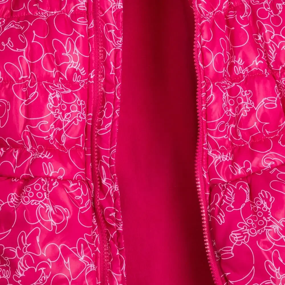 Disney Minnie Mouse Pink Puffer Jacket Toddler Girl Hooded Fleece Lined Coat 2T